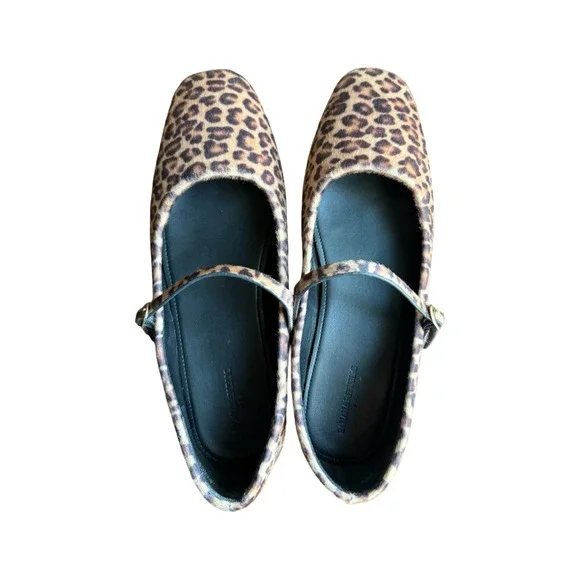 Banana Republic Leopard Calf Hair Mary Jane Flats Brown Animal Print Size 9 - Picture 7 of 8